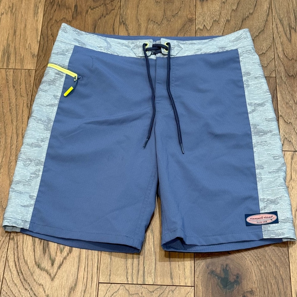 Vineyard Vines Mens Blue Grey Colorblock Board Shorts Swim Trunks Size 30
